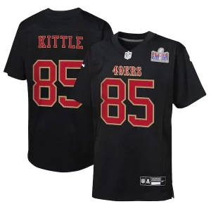 Premium George Kittle San Francisco 49ers Nike Youth Super Bowl LVIII Patch Carbon Fashion Game Jersey - Black