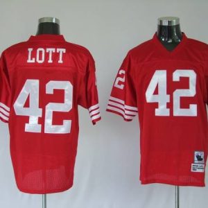 Impressive Mitchell and Ness 49ers Ronnie Lott Premier #42 Stitched Red Jersey