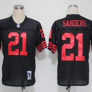 Amazing Mitchell and Ness 49ers #21 Deion Sanders Black Stitched NFL Jersey