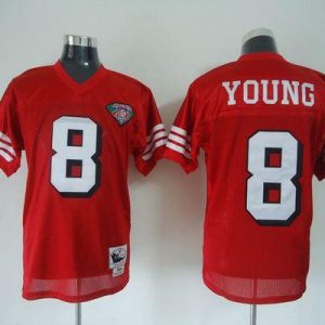 Superb Mitchell And Ness 75TH 49ers #8 Steve Young Red Stitched Throwback NFL Jersey