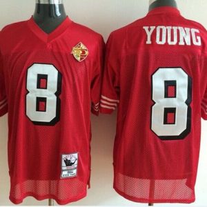 Superb Mitchell And Ness 50TH 49ers #8 Steve Young Red Stitched Throwback NFL Jersey