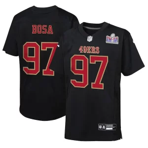 Fantastic Nick Bosa San Francisco 49ers Nike Youth Super Bowl LVIII Patch Carbon Fashion Game Jersey - Black