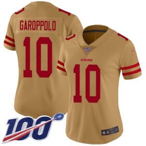 Fantastic 49ers #10 Jimmy Garoppolo Gold Women's Stitched NFL Limited Inverted Legend 100th Season Jersey