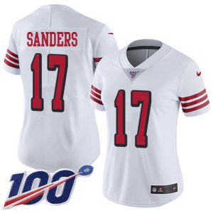Premium 49ers #17 Emmanuel Sanders White Rush Women's Stitched NFL Limited 100th Season Jersey