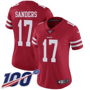 High - quality 49ers #17 Emmanuel Sanders Red Team Color Women's Stitched NFL 100th Season Vapor Limited Jersey