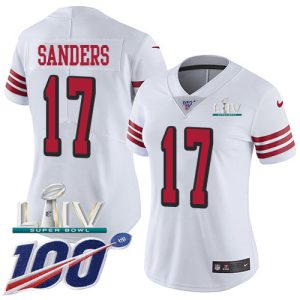 Premium 49ers #17 Emmanuel Sanders White Super Bowl LIV 2020 Rush Women's Stitched NFL Limited 100th Season Jersey