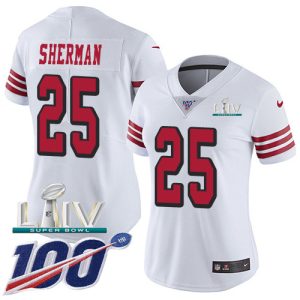 Delightful 49ers #25 Richard Sherman White Super Bowl LIV 2020 Rush Women's Stitched NFL Limited 100th Season Jersey