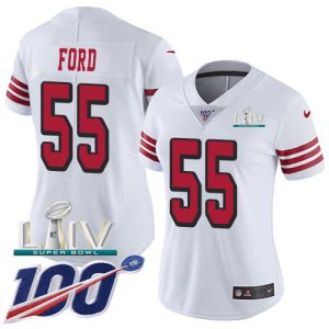 Outstanding 49ers #55 Dee Ford White Super Bowl LIV 2020 Rush Women's Stitched NFL Limited 100th Season Jersey