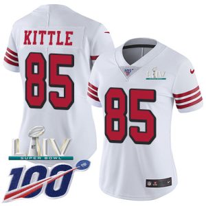 Premium 49ers #85 George Kittle White Super Bowl LIV 2020 Rush Women's Stitched NFL Limited 100th Season Jersey