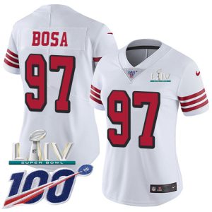 Premium 49ers #97 Nick Bosa White Super Bowl LIV 2020 Rush Women's Stitched NFL Limited 100th Season Jersey