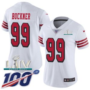Impressive 49ers #99 DeForest Buckner White Super Bowl LIV 2020 Rush Women's Stitched NFL Limited 100th Season Jersey
