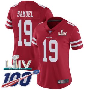 High - quality 49ers #19 Deebo Samuel Red Super Bowl LIV 2020 Team Color Women's Stitched NFL 100th Season Vapor Limited Jersey