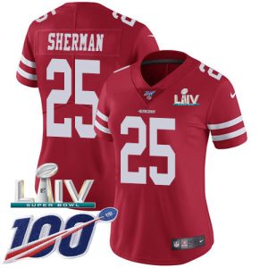 Premium 49ers #25 Richard Sherman Red Super Bowl LIV 2020 Team Color Women's Stitched NFL 100th Season Vapor Limited Jersey