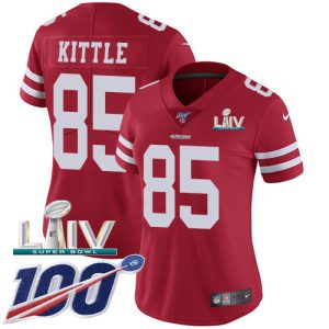 Impressive 49ers #85 George Kittle Red Super Bowl LIV 2020 Team Color Women's Stitched NFL 100th Season Vapor Limited Jersey