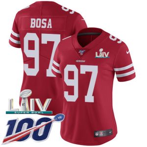 Amazing 49ers #97 Nick Bosa Red Super Bowl LIV 2020 Team Color Women's Stitched NFL 100th Season Vapor Limited Jersey