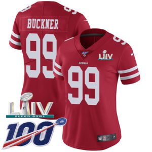 Premium 49ers #99 DeForest Buckner Red Super Bowl LIV 2020 Team Color Women's Stitched NFL 100th Season Vapor Limited Jersey