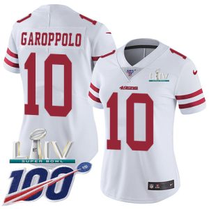 Fantastic 49ers #10 Jimmy Garoppolo White Super Bowl LIV 2020 Women's Stitched NFL 100th Season Vapor Limited Jersey