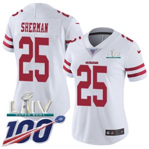 Exceptional 49ers #25 Richard Sherman White Super Bowl LIV 2020 Women's Stitched NFL 100th Season Vapor Limited Jersey