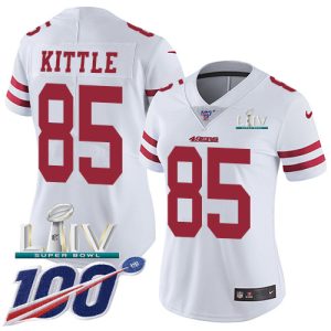 Fantastic 49ers #85 George Kittle White Super Bowl LIV 2020 Women's Stitched NFL 100th Season Vapor Limited Jersey