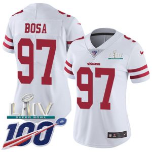 Exceptional 49ers #97 Nick Bosa White Super Bowl LIV 2020 Women's Stitched NFL 100th Season Vapor Limited Jersey