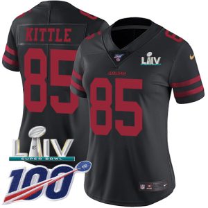Delightful 49ers #85 George Kittle Black Super Bowl LIV 2020 Alternate Women's Stitched NFL 100th Season Vapor Limited Jersey