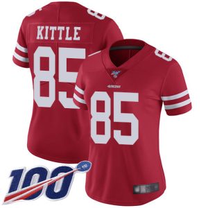 Fantastic 49ers #85 George Kittle Red Team Color Women's Stitched NFL 100th Season Vapor Limited Jersey