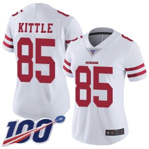 Exceptional 49ers #85 George Kittle White Women's Stitched NFL 100th Season Vapor Limited Jersey