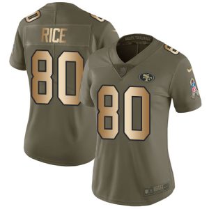 Outstanding 49ers #80 Jerry Rice Olive/Gold Women's Stitched NFL Limited 2017 Salute to Service Jersey