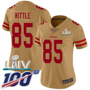 Premium 49ers #85 George Kittle Gold Super Bowl LIV 2020 Women's Stitched NFL Limited Inverted Legend 100th Season Jersey