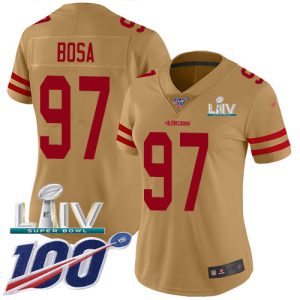 High - quality 49ers #97 Nick Bosa Gold Super Bowl LIV 2020 Women's Stitched NFL Limited Inverted Legend 100th Season Jersey