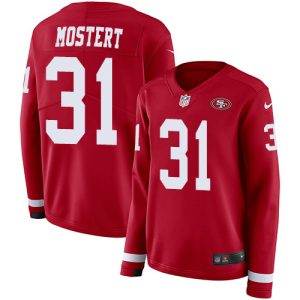 Exceptional 49ers #31 Raheem Mostert Red Team Color Women's Stitched NFL Limited Therma Long Sleeve Jersey