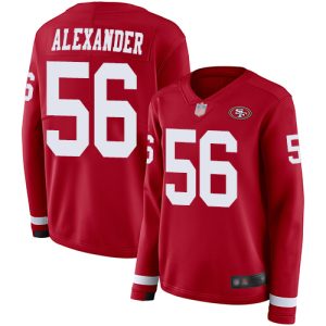 Impressive 49ers #56 Kwon Alexander Red Team Color Women's Stitched NFL Limited Therma Long Sleeve Jersey