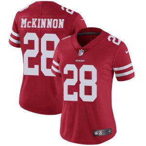 Delightful 49ers #28 Jerick McKinnon Red Team Color Women's Stitched NFL Vapor Untouchable Limited Jersey