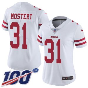 Outstanding 49ers #31 Raheem Mostert White Women's Stitched NFL 100th Season Vapor Untouchable Limited Jersey