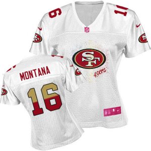 Finest 49ers #16 Joe Montana White Women's Fem Fan NFL Game Jersey