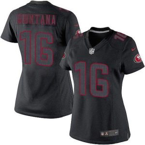 Finest 49ers #16 Joe Montana Black Impact Women's Stitched NFL Limited Jersey