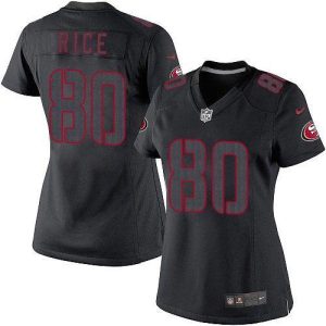 Premium 49ers #80 Jerry Rice Black Impact Women's Stitched NFL Limited Jersey