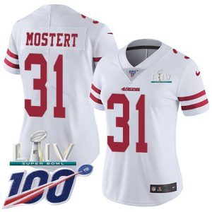 Premium 49ers #31 Raheem Mostert White Super Bowl LIV 2020 Women's Stitched NFL 100th Season Vapor Untouchable Limited Jersey