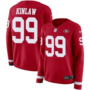 Amazing 49ers #99 Javon Kinlaw Red Team Color Women's Stitched NFL Limited Therma Long Sleeve Jersey