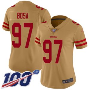 Finest 49ers #97 Nick Bosa Gold Women's Stitched NFL Limited Inverted Legend 100th Season Jersey
