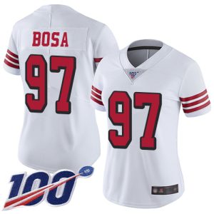 High - quality 49ers #97 Nick Bosa White Rush Women's Stitched NFL Limited 100th Season Jersey