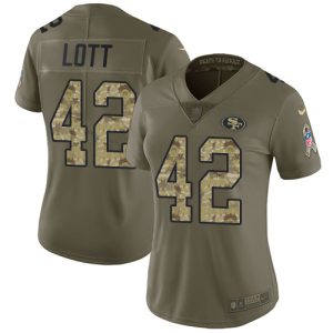 Fantastic 49ers #42 Ronnie Lott Olive/Camo Women's Stitched NFL Limited 2017 Salute to Service Jersey