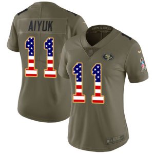 Impressive 49ers #11 Brandon Aiyuk Olive/USA Flag Women's Stitched NFL Limited 2017 Salute To Service Jersey