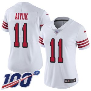 Impressive 49ers #11 Brandon Aiyuk White Women's Stitched NFL Limited Rush 100th Season Jersey