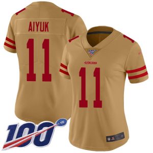 High - quality 49ers #11 Brandon Aiyuk Gold Women's Stitched NFL Limited Inverted Legend 100th Season Jersey
