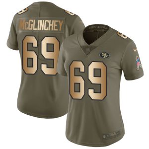 Exceptional 49ers #69 Mike McGlinchey Olive/Gold Women's Stitched NFL Limited 2017 Salute to Service Jersey