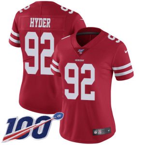 Superb 49ers #92 Kerry Hyder Red Team Color Women's Stitched NFL 100th Season Vapor Untouchable Limited Jersey