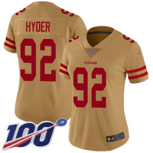 Superb 49ers #92 Kerry Hyder Gold Women's Stitched NFL Limited Inverted Legend 100th Season Jersey