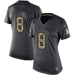 Superb 49ers #8 Steve Young Black Women's Stitched NFL Limited 2016 Salute to Service Jersey