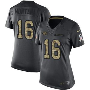 Finest 49ers #16 Joe Montana Black Women's Stitched NFL Limited 2016 Salute to Service Jersey